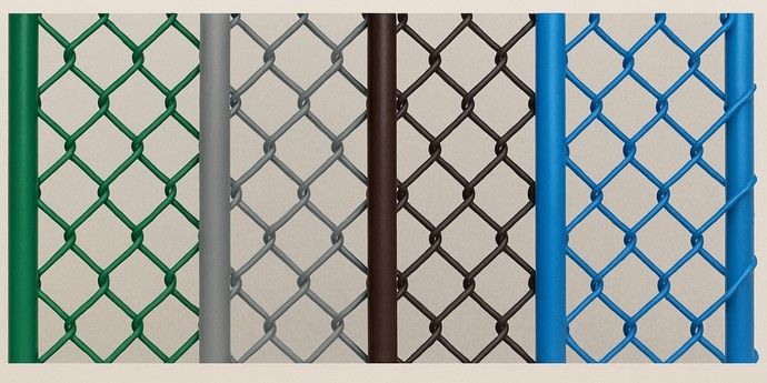 PVC coated chain link in green, grey, brown and blue